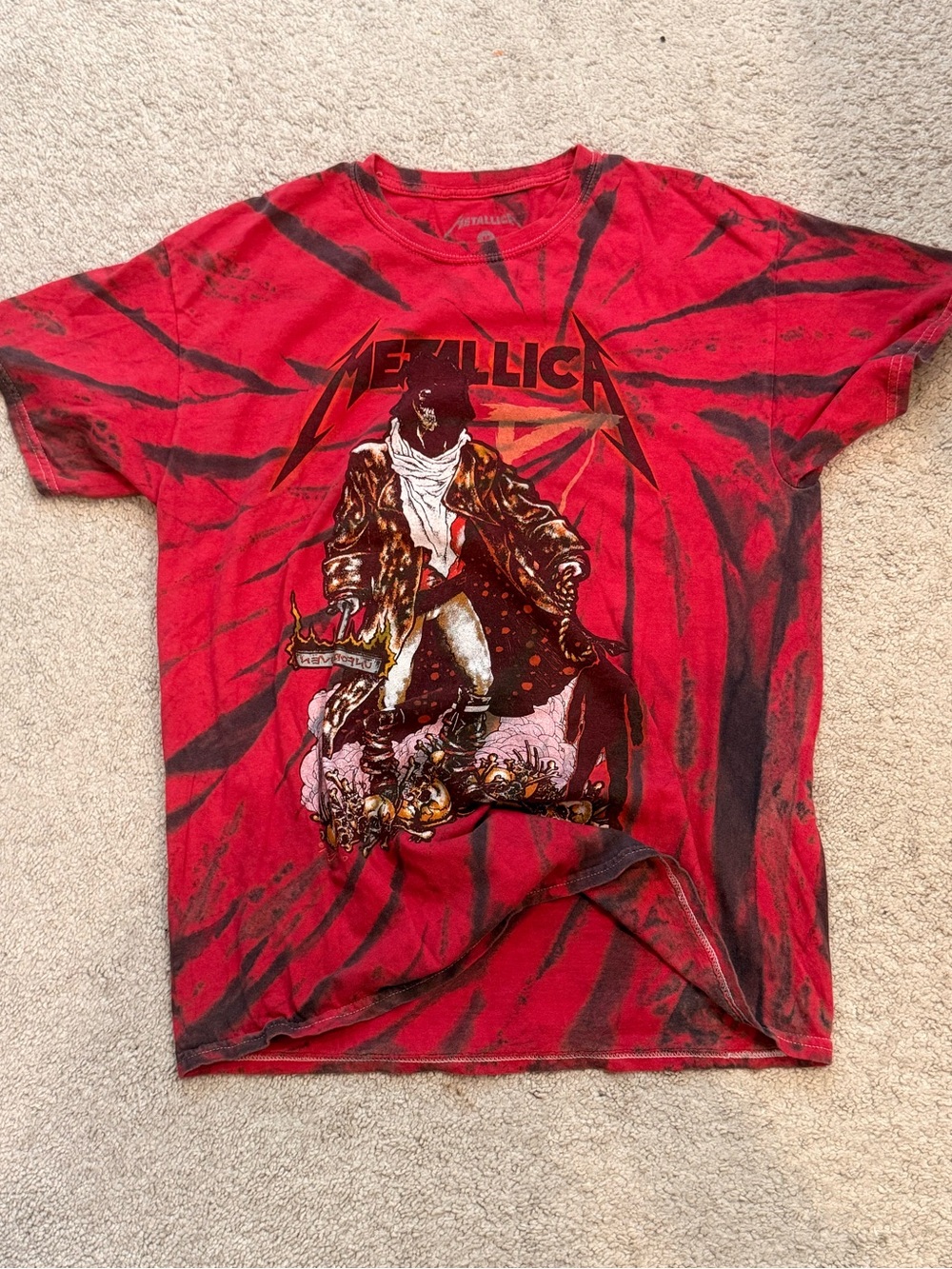Metallica Red Tie Dye Graphic Band Tee Medium M Rock Heavy Metal Shirt